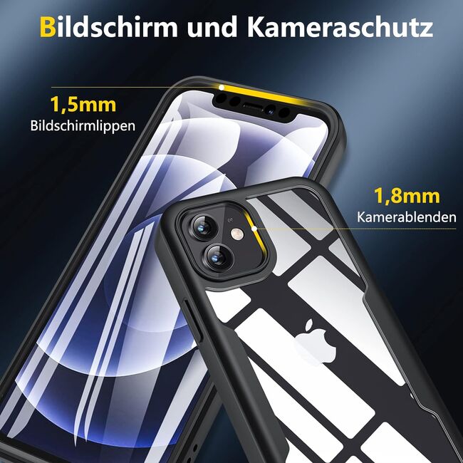 Pachet 360: Husa cu folie integrata pentru iPhone 15 Cover360 fata spate - negru / transparent