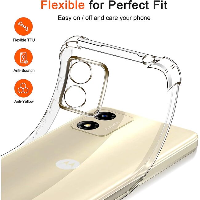 Pachet 360: Folie din sticla + Husa pentru Motorola Moto E13 Anti-Shock 1.5mm, transparent