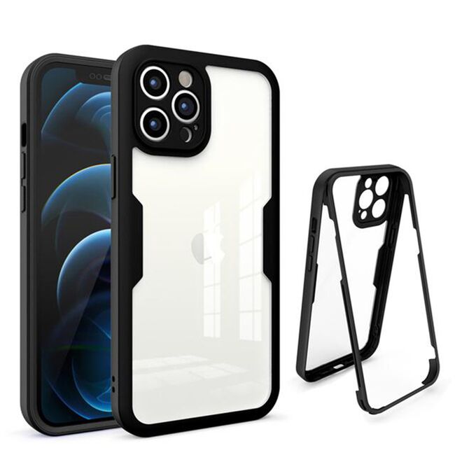 Pachet 360: Husa cu folie integrata pentru iPhone 12 Pro Max Cover360 fata spate - negru / transparent