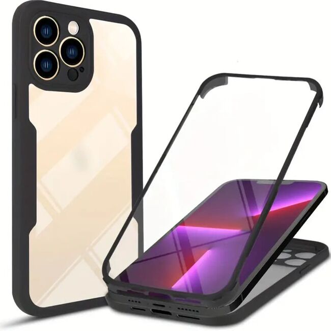 Pachet 360: Husa cu folie integrata pentru iPhone 13 Pro Max Cover360 fata spate - negru / transparent