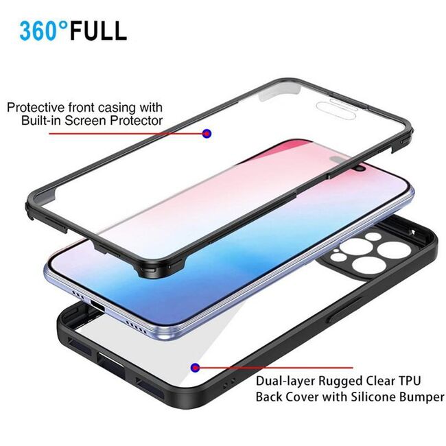 Pachet 360: Husa cu folie integrata pentru iPhone 14 Pro Cover360 fata spate - negru / transparent