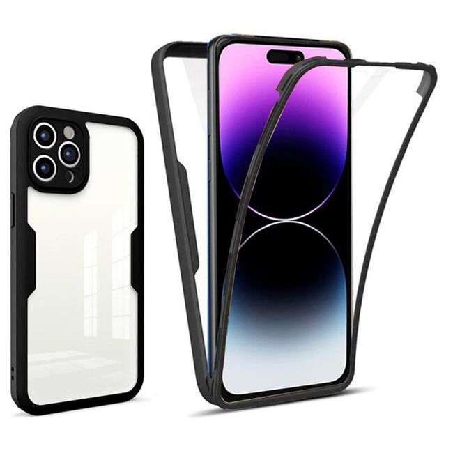 Pachet 360: Husa cu folie integrata pentru iPhone 14 Pro Max Cover360 fata spate - negru / transparent
