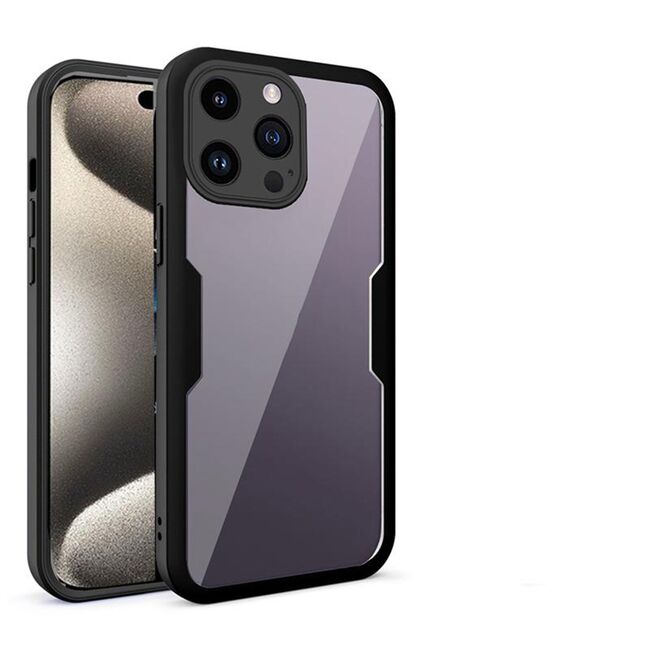 Pachet 360: Husa cu folie integrata pentru iPhone 15 Pro Max Cover360 fata spate - negru / transparent