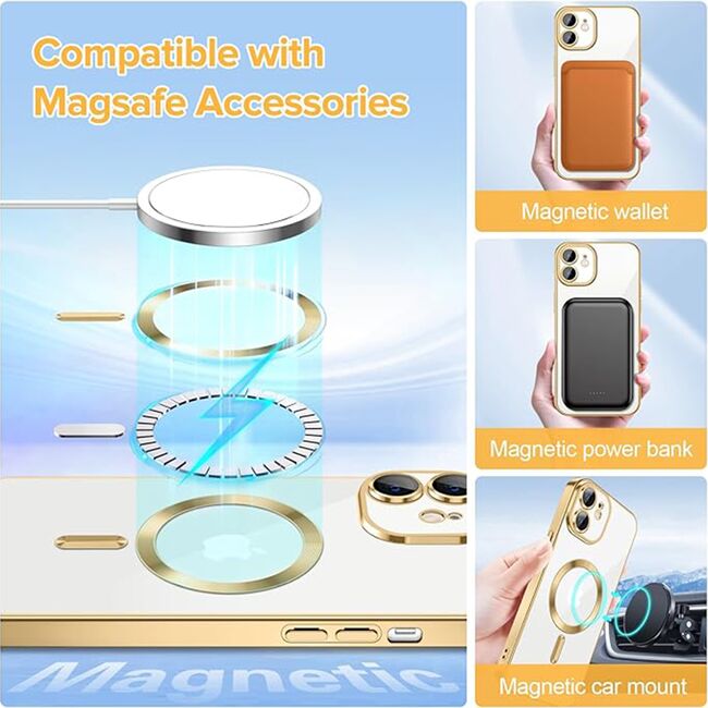 Husa pentru iPhone 12 cu MagSafe si protectie pentru lentile anti-shock 1.5 mm - gold