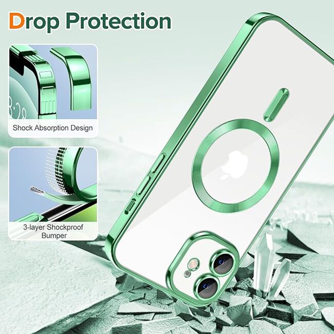 Husa pentru iPhone 12 cu MagSafe si protectie pentru lentile anti-shock 1.5 mm - light green