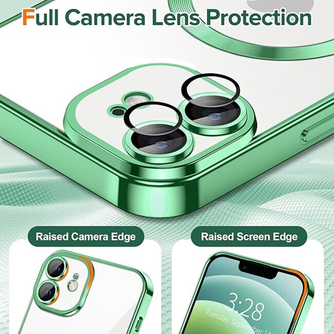Husa pentru iPhone 12 cu MagSafe si protectie pentru lentile anti-shock 1.5 mm - light green