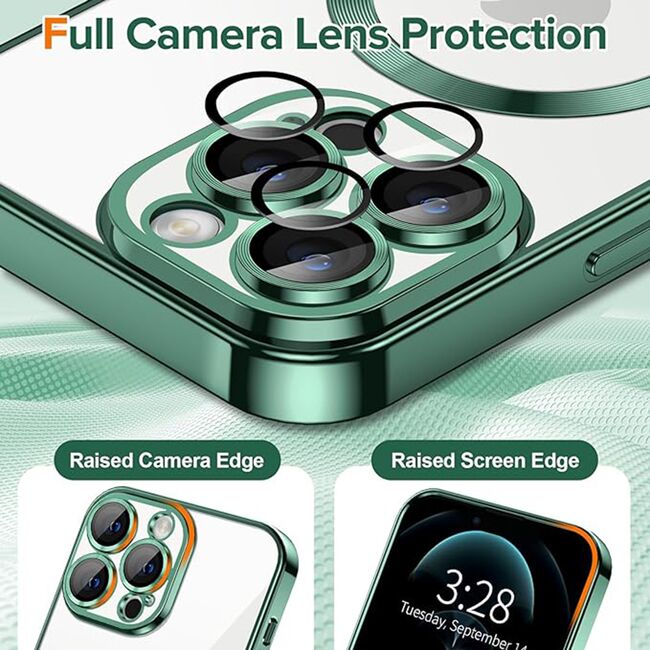 Husa pentru  iPhone 12 Pro cu MagSafe si protectie pentru lentile anti-shock 1.5 mm - verde