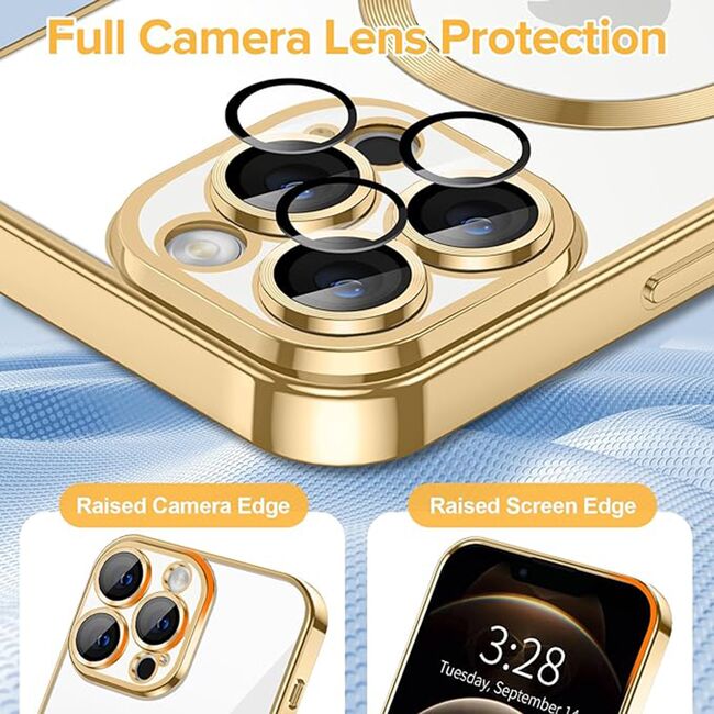Husa pentru  iPhone 12 Pro cu MagSafe si protectie pentru lentile anti-shock 1.5 mm - auriu