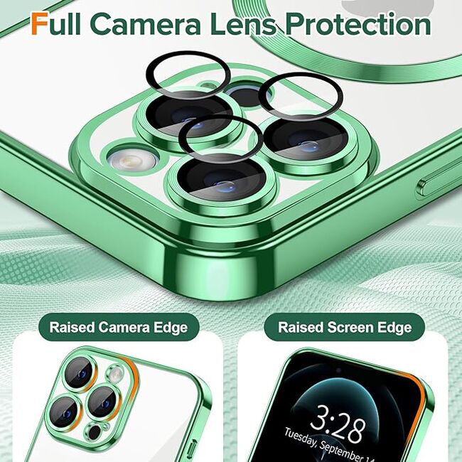 Husa pentru  iPhone 12 Pro cu MagSafe si protectie pentru lentile anti-shock 1.5 mm - verde deschis