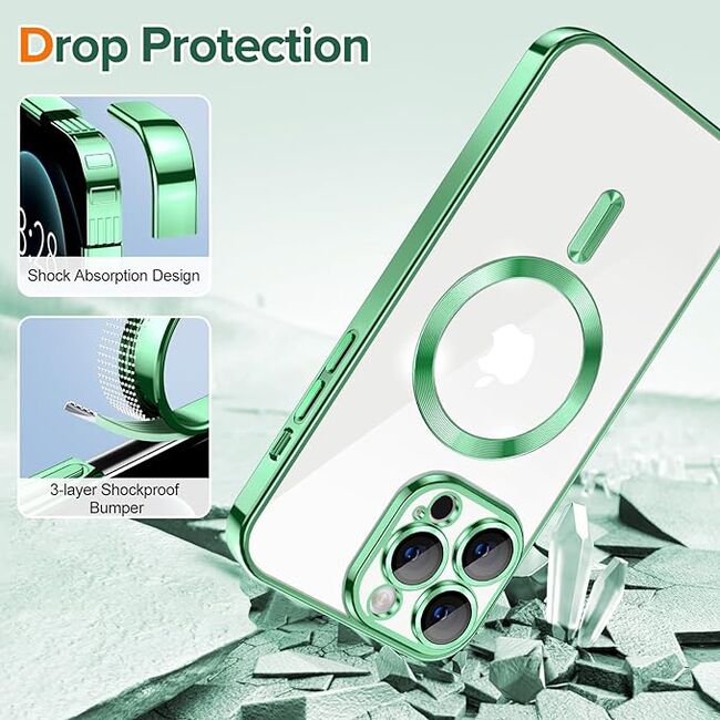 Husa pentru  iPhone 12 Pro cu MagSafe si protectie pentru lentile anti-shock 1.5 mm - verde deschis