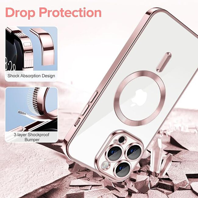Husa pentru  iPhone 12 Pro cu MagSafe si protectie pentru lentile anti-shock 1.5 mm - roz