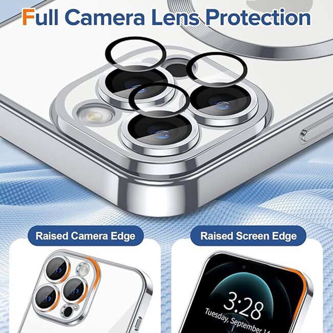 Husa pentru  iPhone 12 Pro cu MagSafe si protectie pentru lentile anti-shock 1.5 mm - argintiu