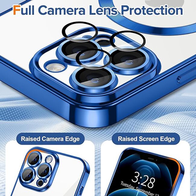 Husa pentru  iPhone 12 Pro Max cu MagSafe si protectie pentru lentile anti-shock 1.5 mm - albastru