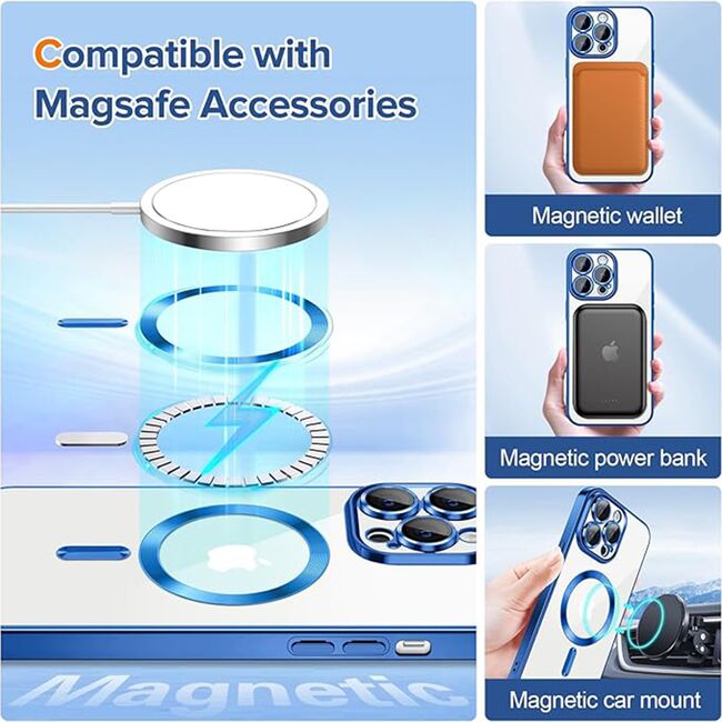 Husa pentru  iPhone 12 Pro Max cu MagSafe si protectie pentru lentile anti-shock 1.5 mm - albastru