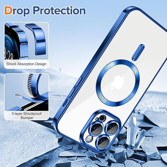 Husa pentru  iPhone 12 Pro Max cu MagSafe si protectie pentru lentile anti-shock 1.5 mm - albastru