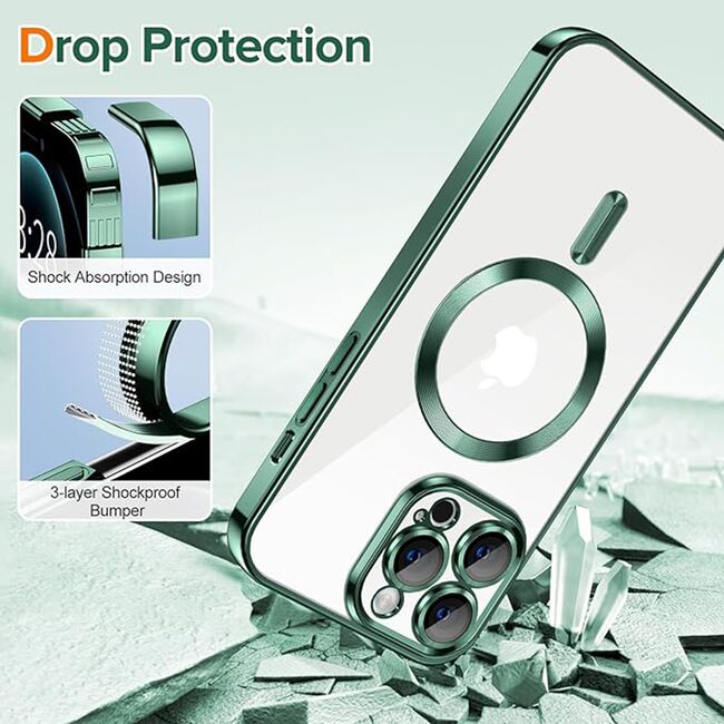 Husa pentru  iPhone 12 Pro Max cu MagSafe si protectie pentru lentile anti-shock 1.5 mm - verde