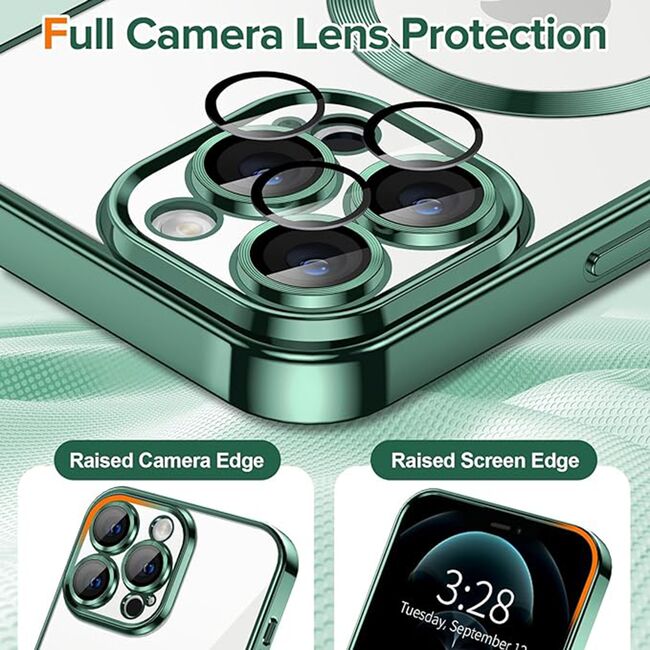 Husa pentru  iPhone 12 Pro Max cu MagSafe si protectie pentru lentile anti-shock 1.5 mm - verde