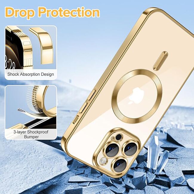 Husa pentru  iPhone 12 Pro Max cu MagSafe si protectie pentru lentile anti-shock 1.5 mm - auriu