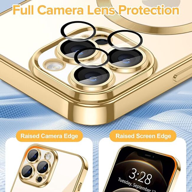 Husa pentru  iPhone 12 Pro Max cu MagSafe si protectie pentru lentile anti-shock 1.5 mm - auriu