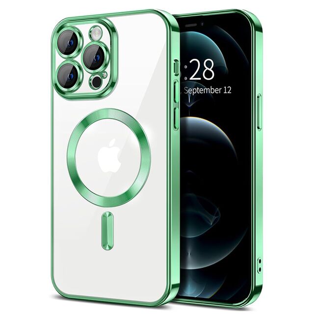 Husa pentru  iPhone 12 Pro Max cu MagSafe si protectie pentru lentile anti-shock 1.5 mm - verde deschis