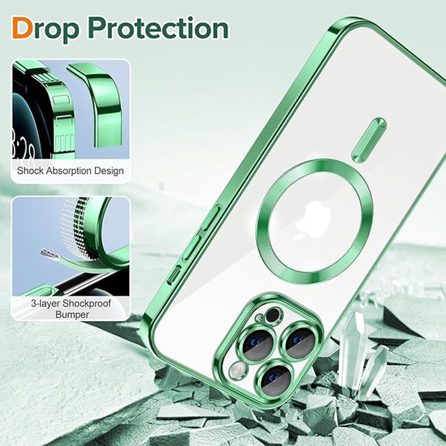Husa pentru  iPhone 12 Pro Max cu MagSafe si protectie pentru lentile anti-shock 1.5 mm - verde deschis
