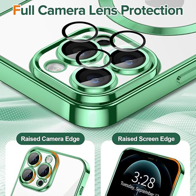 Husa pentru  iPhone 12 Pro Max cu MagSafe si protectie pentru lentile anti-shock 1.5 mm - verde deschis