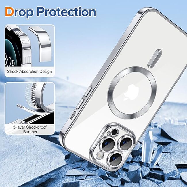 Husa pentru  iPhone 12 Pro Max cu MagSafe si protectie pentru lentile anti-shock 1.5 mm - argintiu