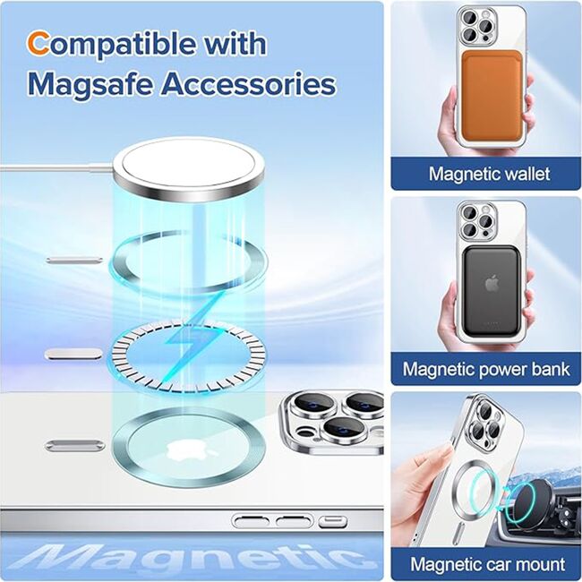 Husa pentru  iPhone 12 Pro Max cu MagSafe si protectie pentru lentile anti-shock 1.5 mm - argintiu