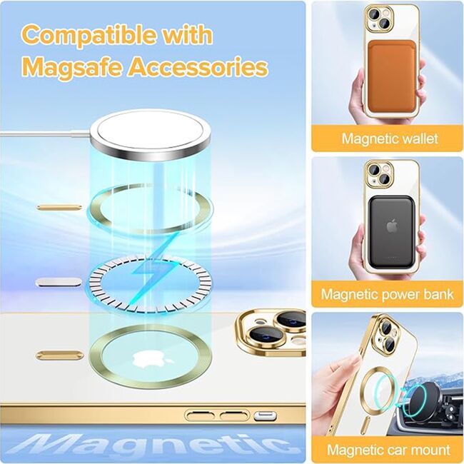 Husa pentru iPhone 13 cu MagSafe si protectie pentru lentile anti-shock 1.5 mm - gold