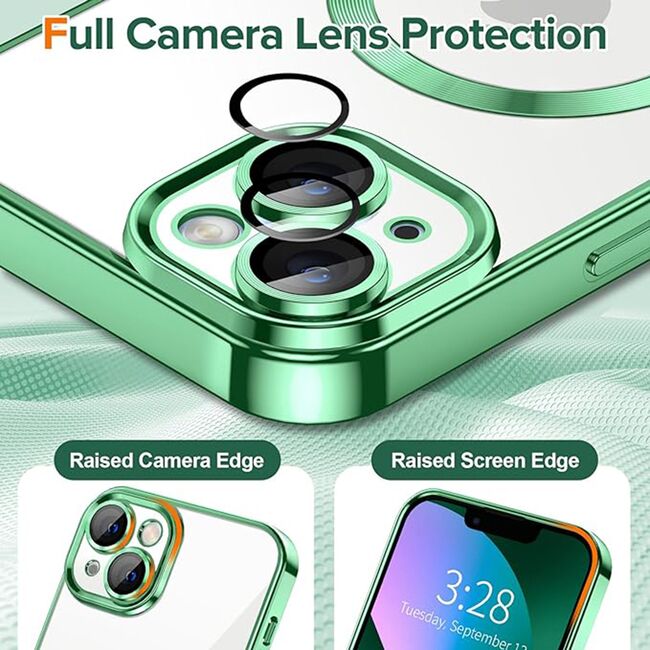 Husa pentru iPhone 13 cu MagSafe si protectie pentru lentile anti-shock 1.5 mm - light green