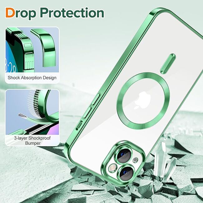 Husa pentru iPhone 13 cu MagSafe si protectie pentru lentile anti-shock 1.5 mm - light green