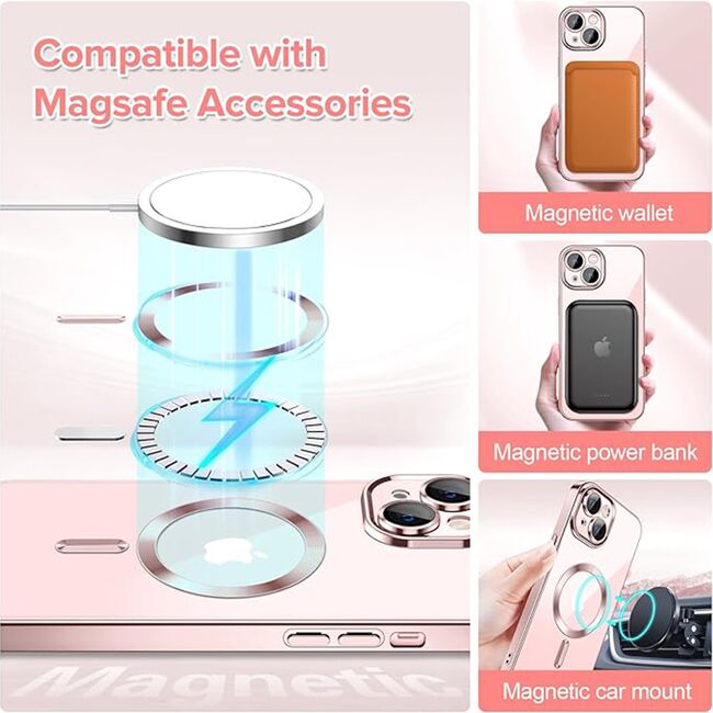 Husa pentru iPhone 13 cu MagSafe si protectie pentru lentile anti-shock 1.5 mm - pink