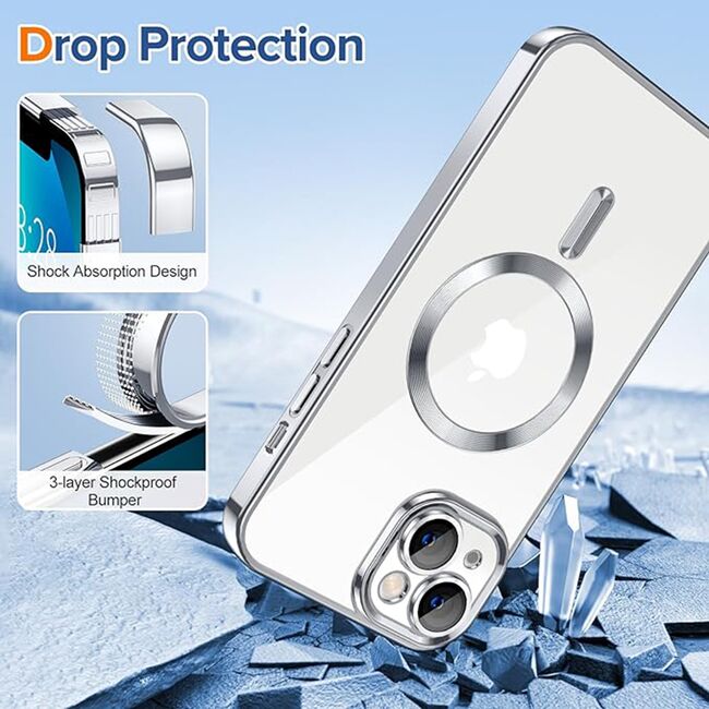 Husa pentru iPhone 13 cu MagSafe si protectie pentru lentile anti-shock 1.5 mm - silver