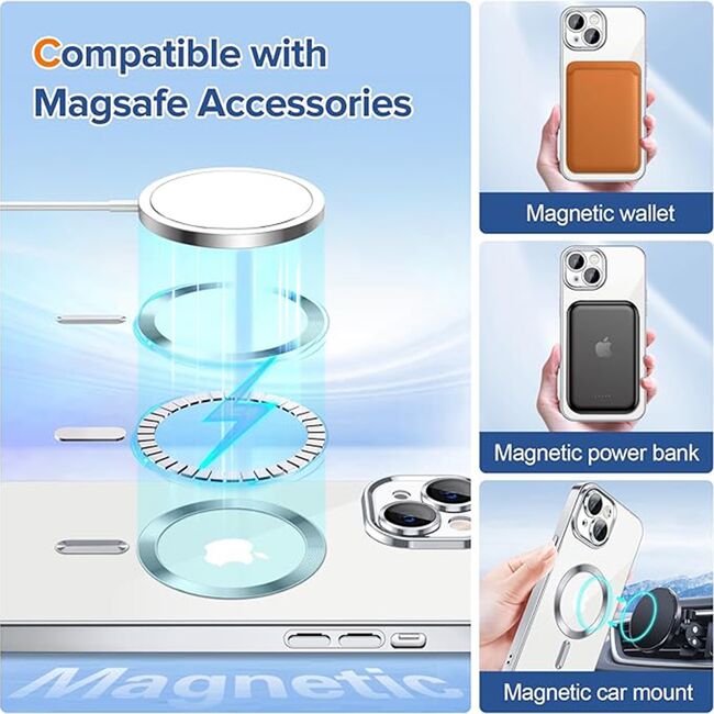 Husa pentru iPhone 13 cu MagSafe si protectie pentru lentile anti-shock 1.5 mm - silver