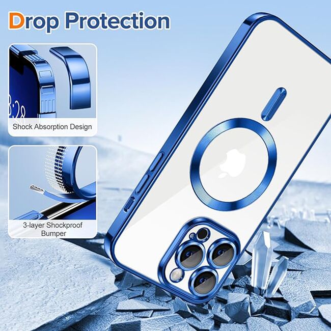 Husa pentru  iPhone 13 Pro cu MagSafe si protectie pentru lentile anti-shock 1.5 mm - albastru