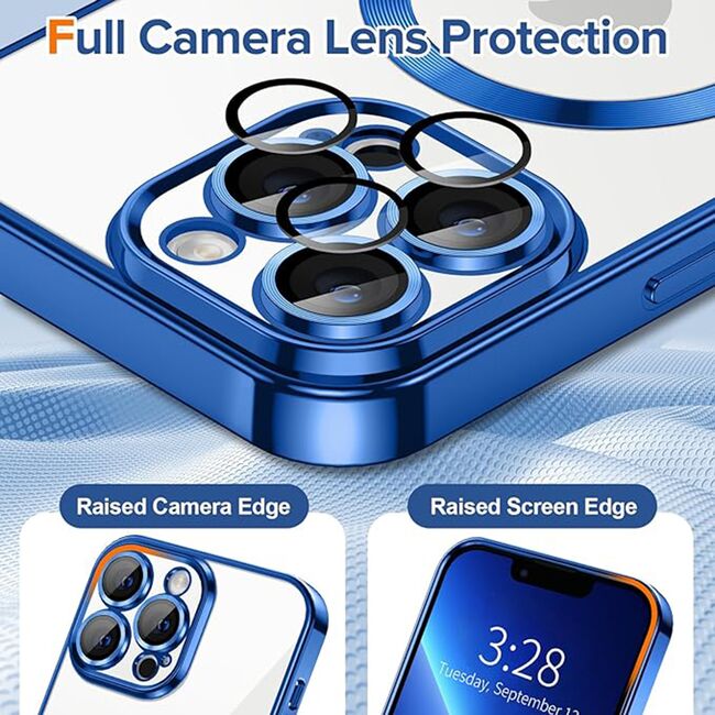 Husa pentru  iPhone 13 Pro cu MagSafe si protectie pentru lentile anti-shock 1.5 mm - albastru