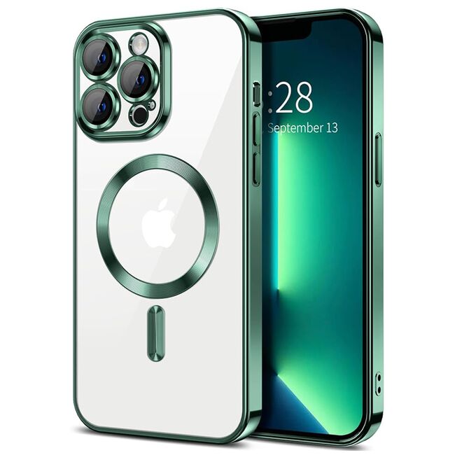 Husa pentru  iPhone 13 Pro cu MagSafe si protectie pentru lentile anti-shock 1.5 mm - verde