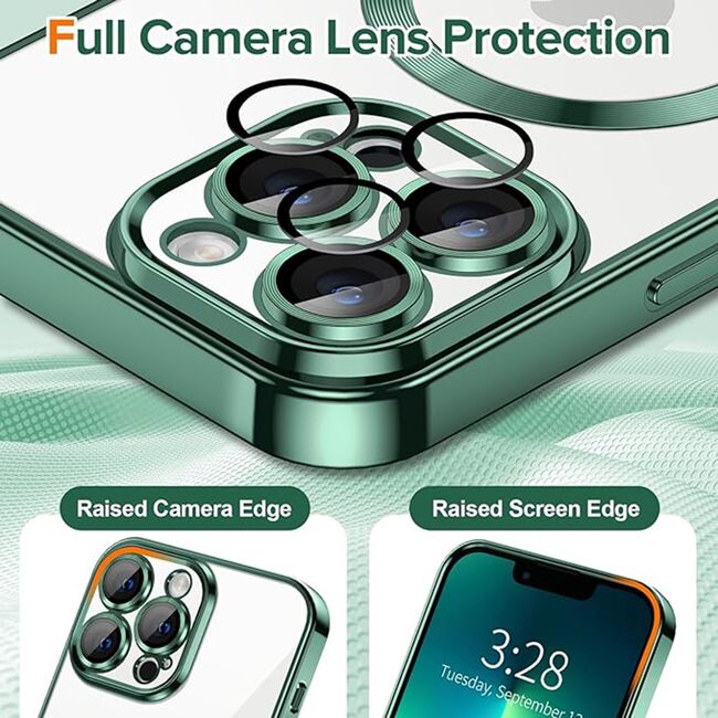 Husa pentru  iPhone 13 Pro cu MagSafe si protectie pentru lentile anti-shock 1.5 mm - verde
