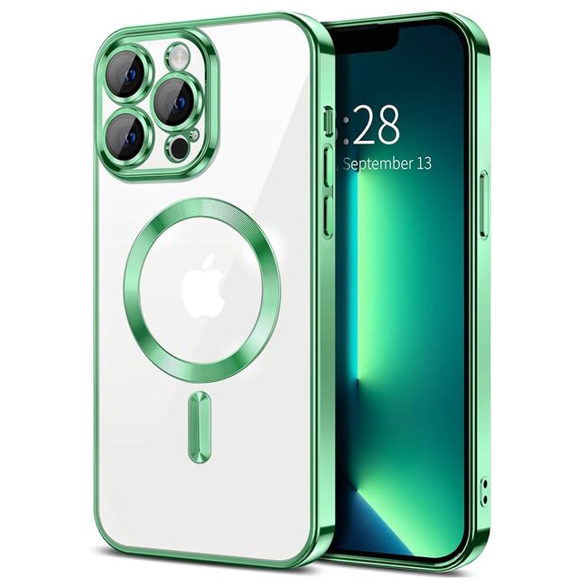 Husa pentru  iPhone 13 Pro cu MagSafe si protectie pentru lentile anti-shock 1.5 mm - verde deschis
