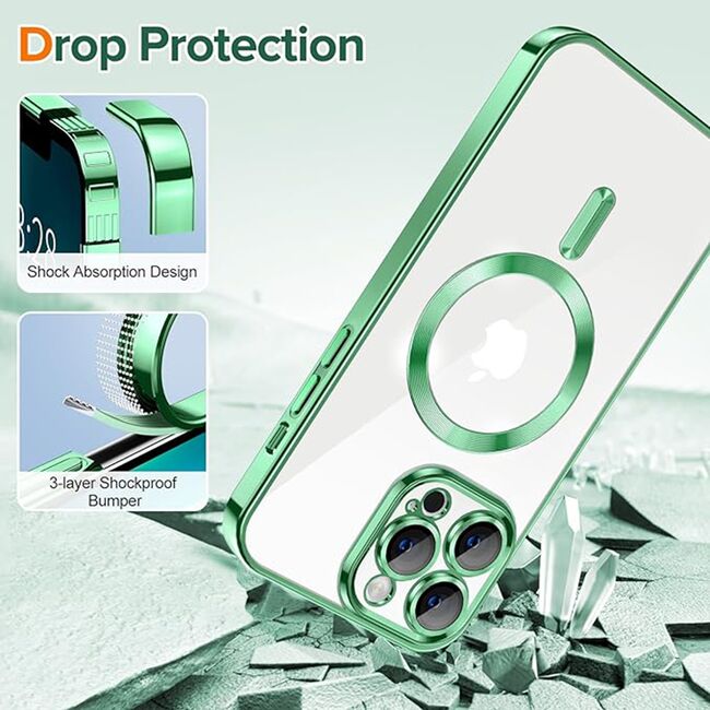 Husa pentru  iPhone 13 Pro cu MagSafe si protectie pentru lentile anti-shock 1.5 mm - verde deschis