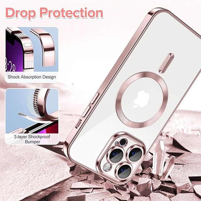 Husa pentru  iPhone 13 Pro cu MagSafe si protectie pentru lentile anti-shock 1.5 mm - roz