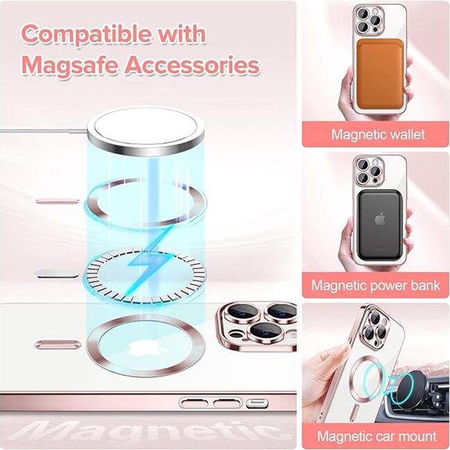Husa pentru  iPhone 13 Pro cu MagSafe si protectie pentru lentile anti-shock 1.5 mm - roz