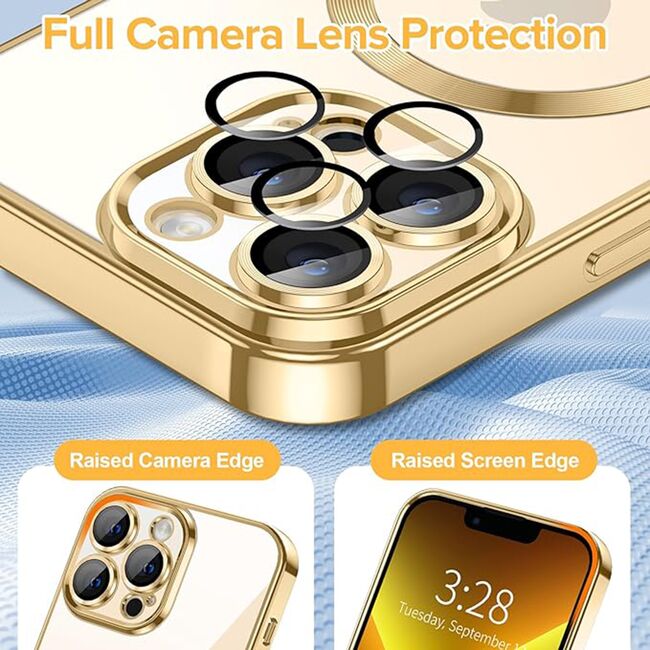 Husa pentru  iPhone 13 Pro Max cu MagSafe si protectie pentru lentile anti-shock 1.5 mm - auriu