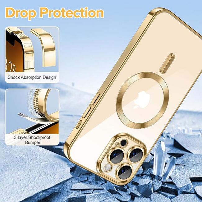 Husa pentru  iPhone 13 Pro Max cu MagSafe si protectie pentru lentile anti-shock 1.5 mm - auriu