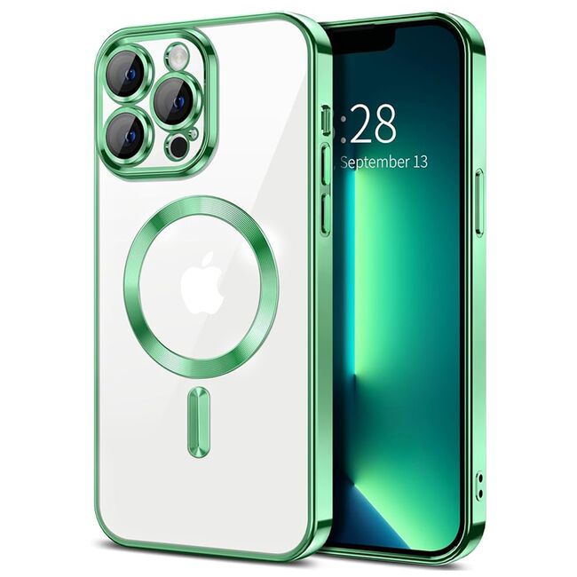 Husa pentru  iPhone 13 Pro Max cu MagSafe si protectie pentru lentile anti-shock 1.5 mm - verde deschis