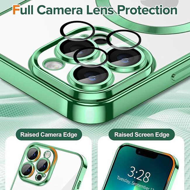 Husa pentru  iPhone 13 Pro Max cu MagSafe si protectie pentru lentile anti-shock 1.5 mm - verde deschis