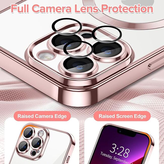 Husa pentru  iPhone 13 Pro Max cu MagSafe si protectie pentru lentile anti-shock 1.5 mm - roz