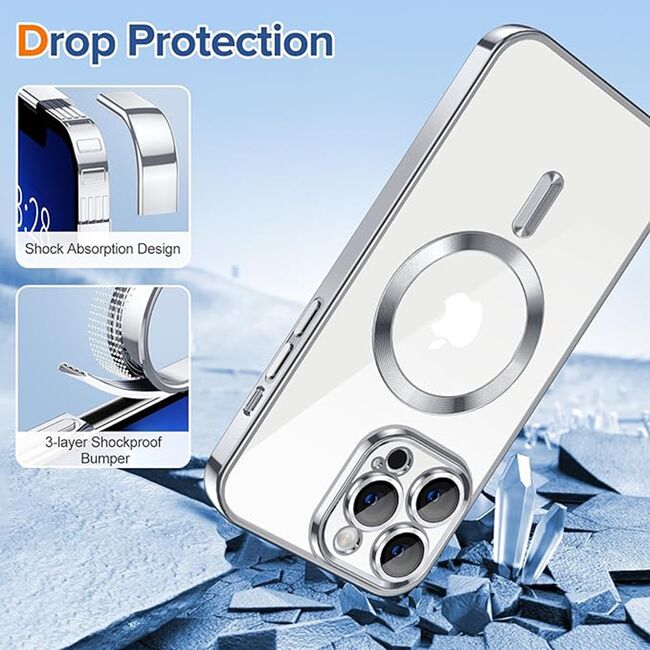 Husa pentru  iPhone 13 Pro Max cu MagSafe si protectie pentru lentile anti-shock 1.5 mm - argintiu