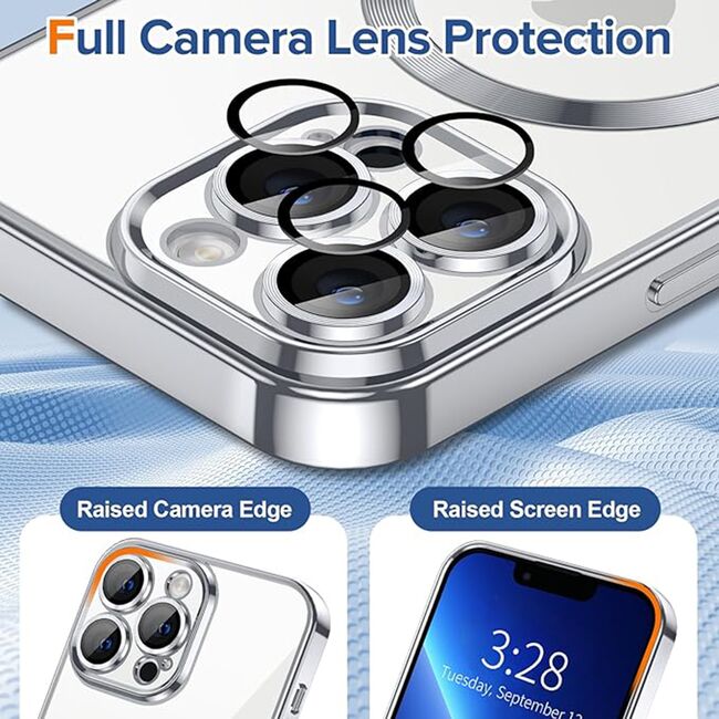 Husa pentru  iPhone 13 Pro Max cu MagSafe si protectie pentru lentile anti-shock 1.5 mm - argintiu