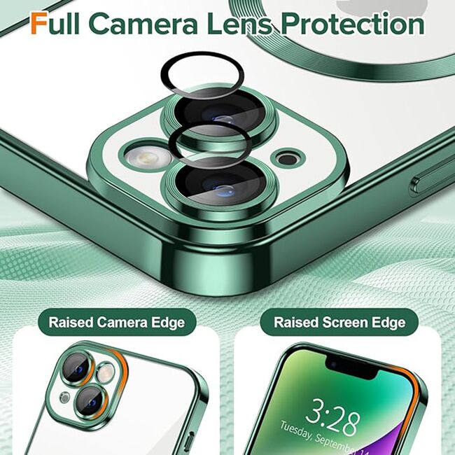 Husa pentru iPhone 14 cu MagSafe si protectie pentru lentile anti-shock 1.5 mm - deep green